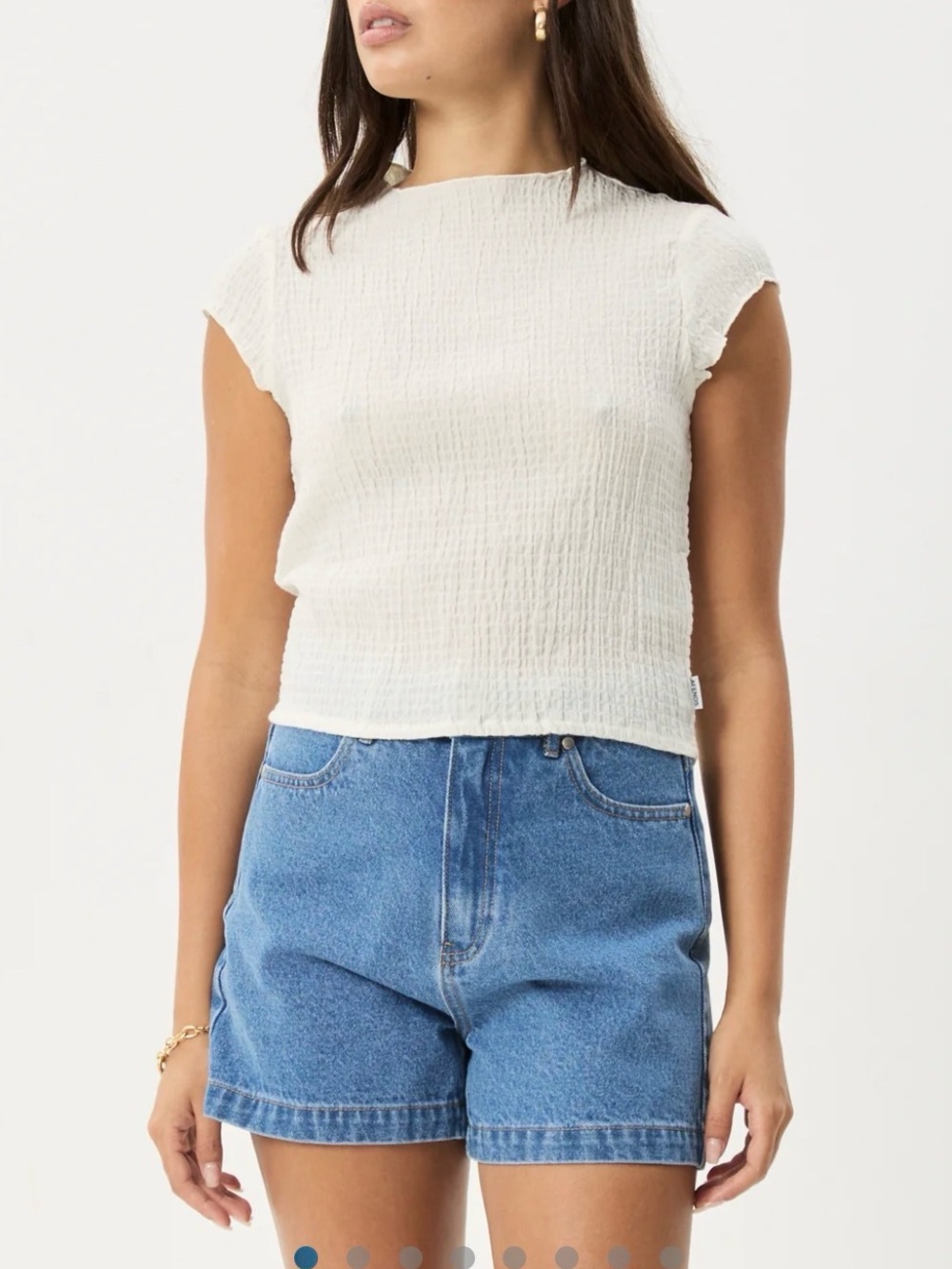 Afends Wren White Seersucker Hemp Short Sleeve Top - Picture 6 of 6